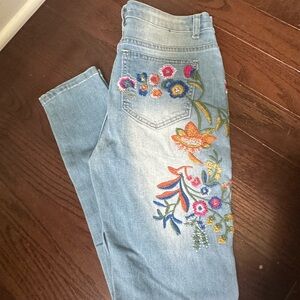 VENUS Blue Skinny Jeans with Floral Embroidery
